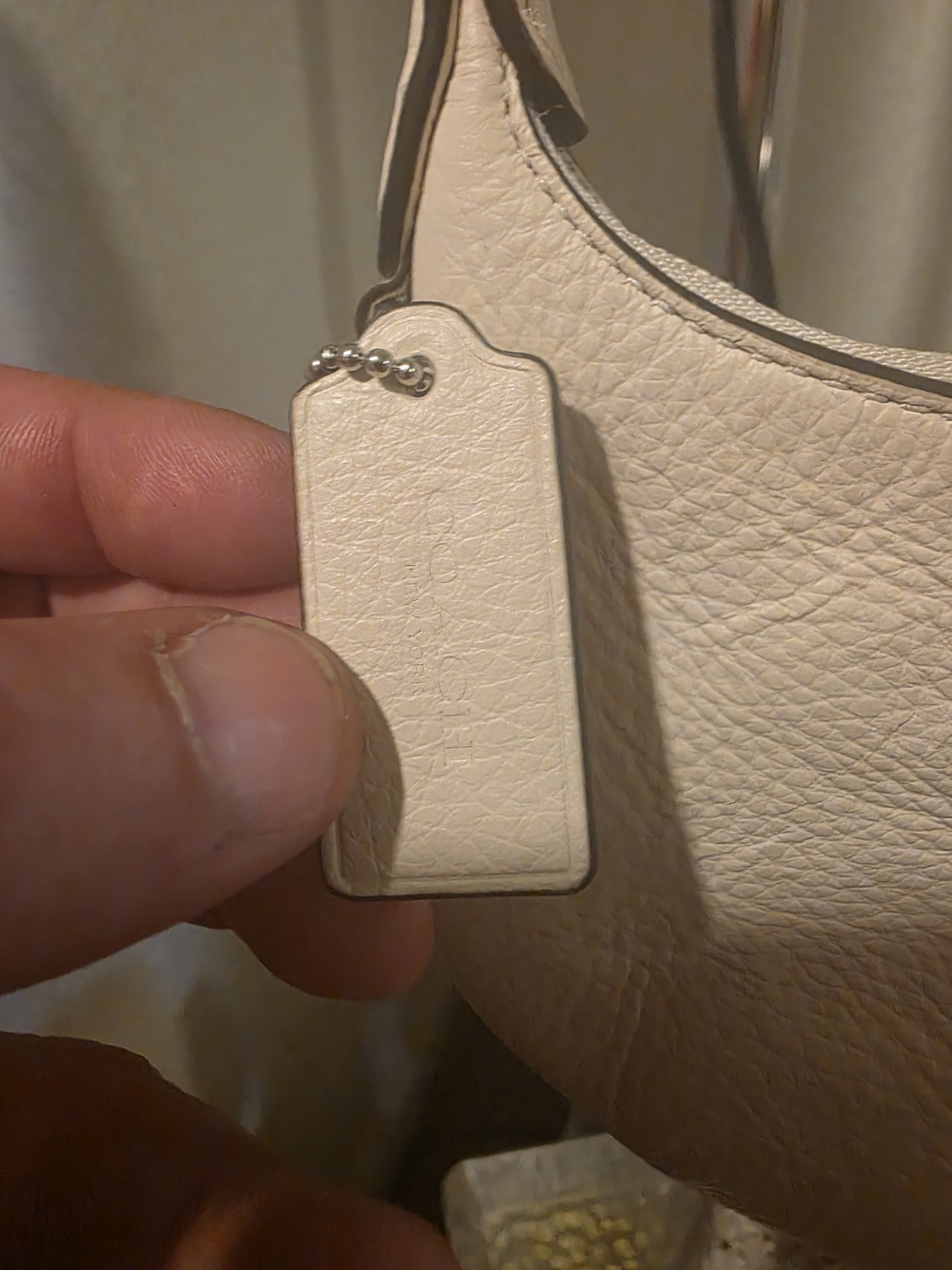 Coach Cream Pebbled Leather Shoulder Bag with Chain Accents - Picture 3 of 4